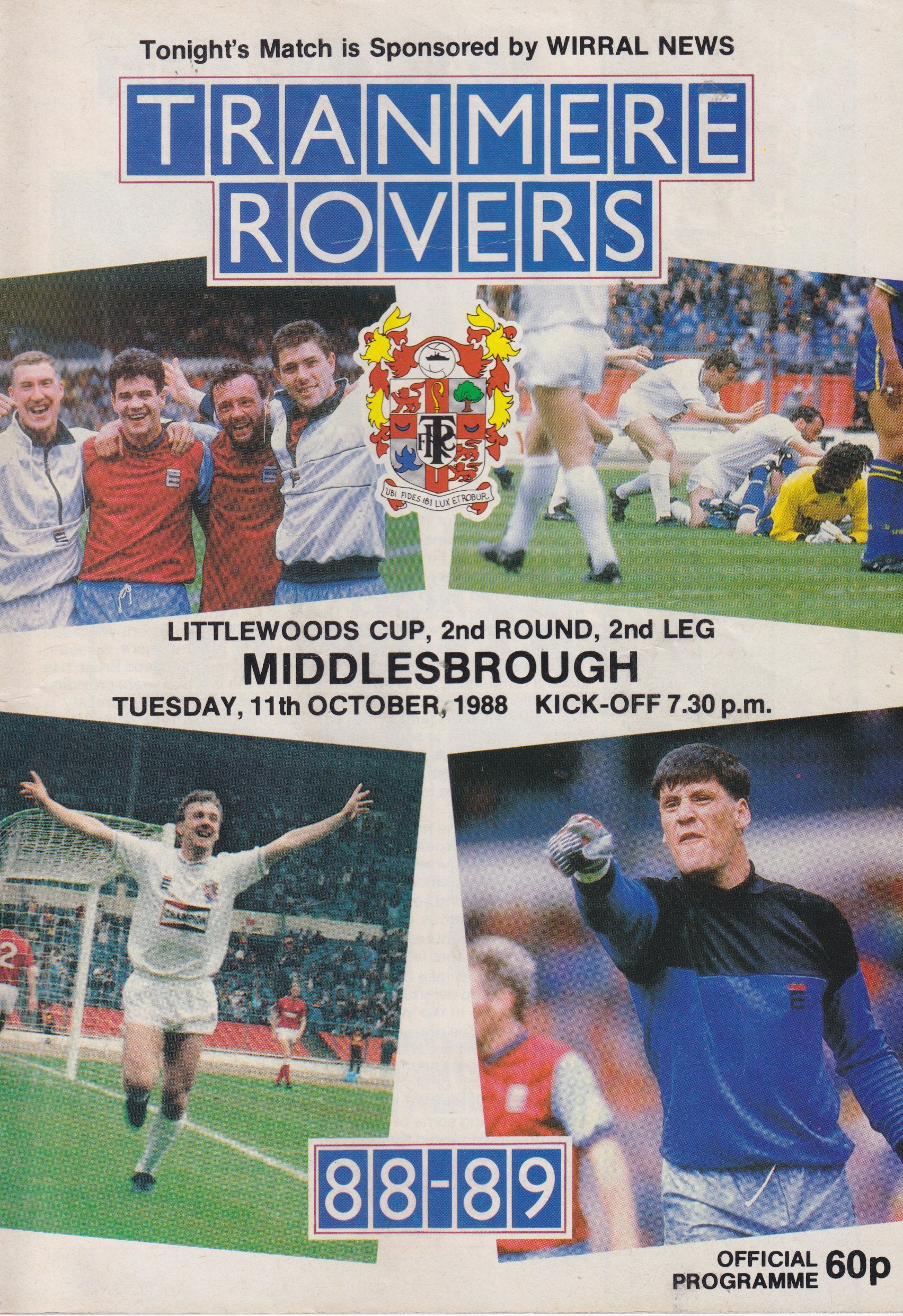 Tranmere Rovers v Middlesbrough match programme